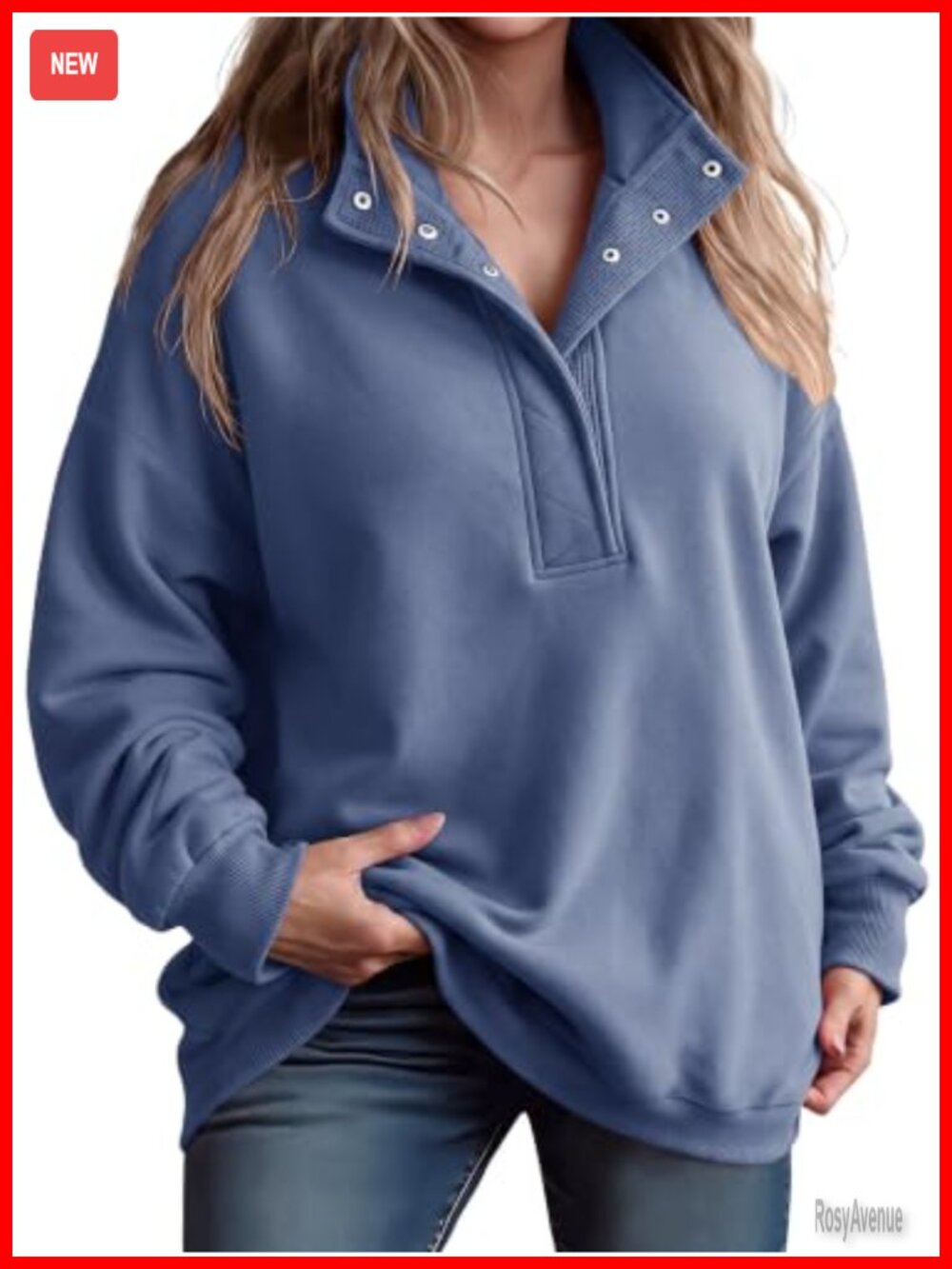 Plus Size Fleece Henley Neck Oversized Sweatshirt Pullover Women